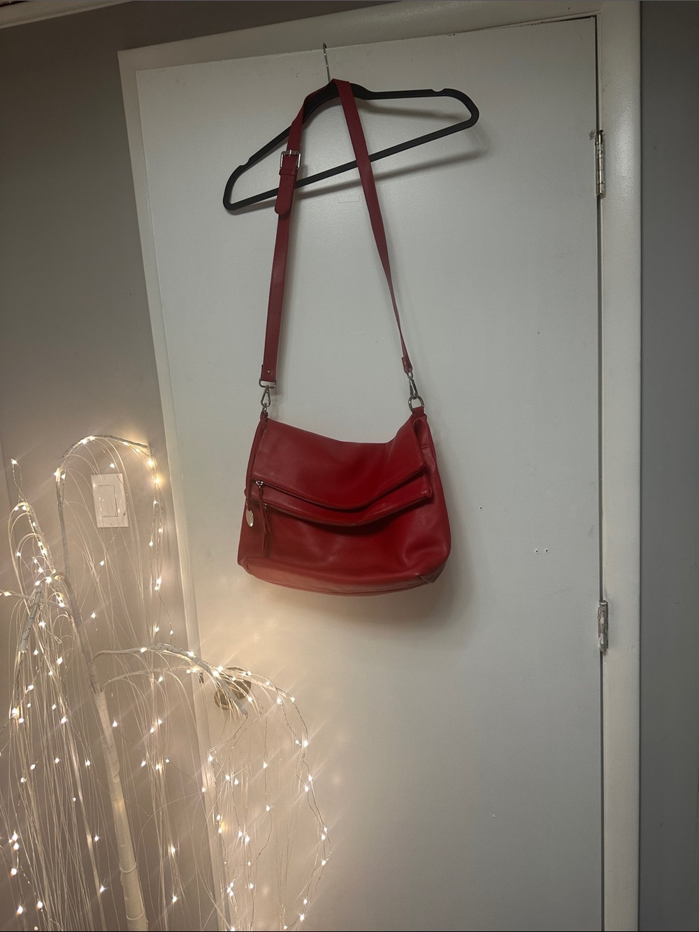 Pulicati Red Leather Crossbody Shoulder Bag - Women's Everyday Tote